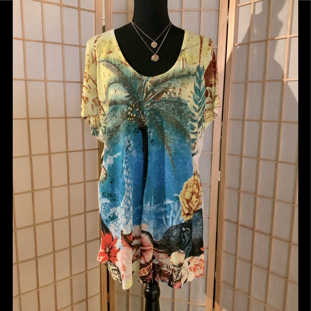 Simple NYC - multi colored Safari print tunic T. Sz Lg